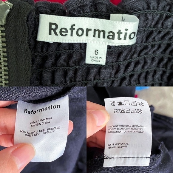 Reformation Dress Denver Linen Slit Tie-Back Midi Wedding Summer Black 6 GUC - Picture 4 of 6